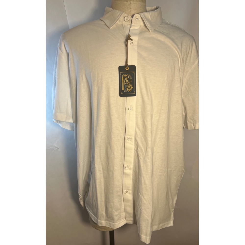 Frontier Threads Sueded Jersey Short Sleeve‎ Button Up Shirt White Size 2XL XXL